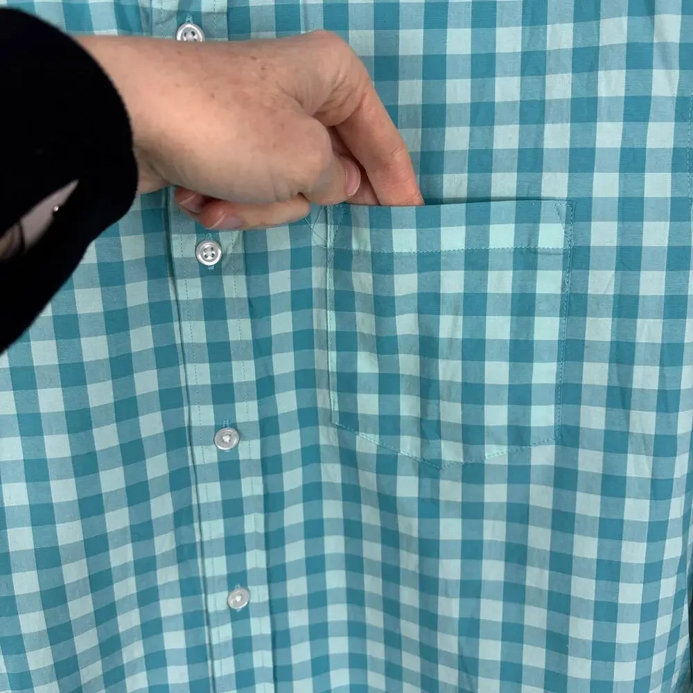 J. Crew Slim Untucked Blue Check Button Down Shirt NEW Large flex washed BE209